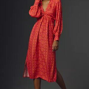 FARM RIO Long-Sleeve V-NECK PRINTED Midi Pinkish Feminine Romantic Dopamine BOLO